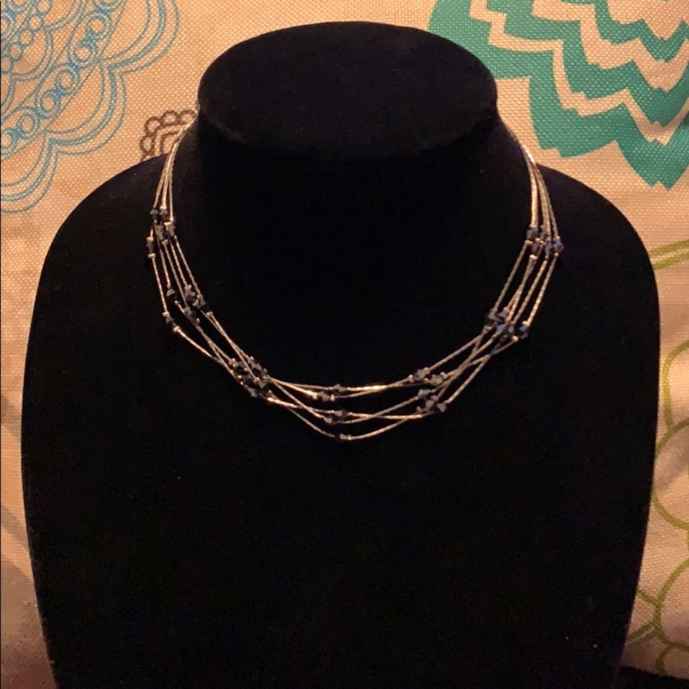 Gun Metal Tone Multi Strand Necklace